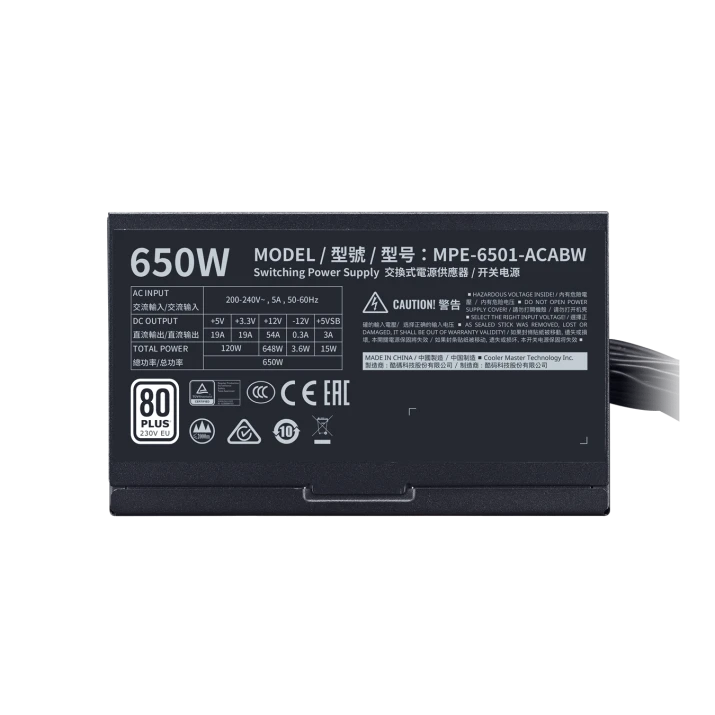 Cooler Master MWE 650W,80+ White 230V A/UK Cable Power Supply