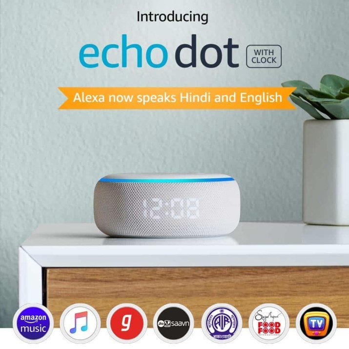 Echo Dot (3rd Gen) with clock - New and improved smart speaker with Alexa and LED display (White)