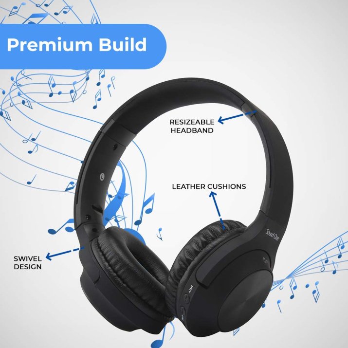 Sound One V10 Bluetooth Wireless Headphones with Mic (Black)