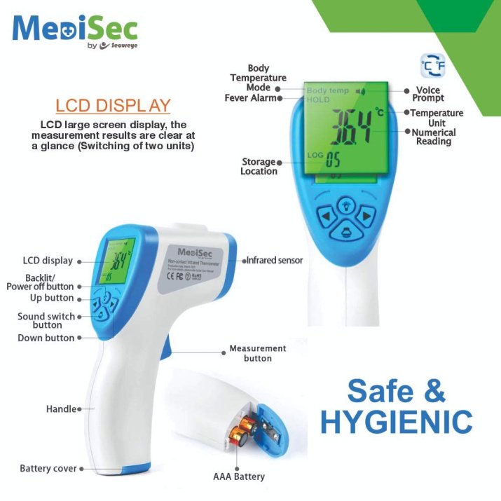 MediSec By Secureye Infrared Non Contact IR Thermometer for Fever Detection with FCC, PSE