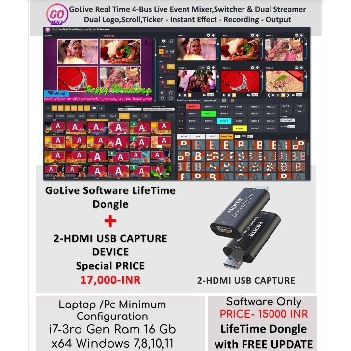 GoLive Real Time Live Event Mixer Switcher Streamer and Recorder Software with Realistic Virtual Set.