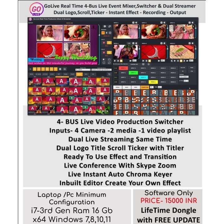 GoLive Real Time Live Event Mixer Switcher Streamer and Recorder Software with Realistic Virtual Set.