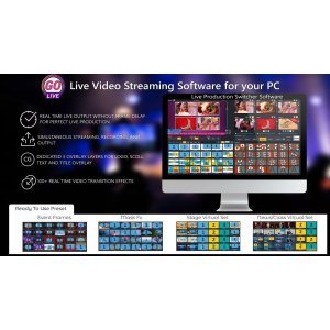 GoLive Real Time Live Event Mixer Switcher Streamer and Recorder Software with Realistic Virtual Set.